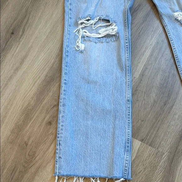 Zara Blue Straight Leg Jeans with Distressed Details - Picture 3 of 8